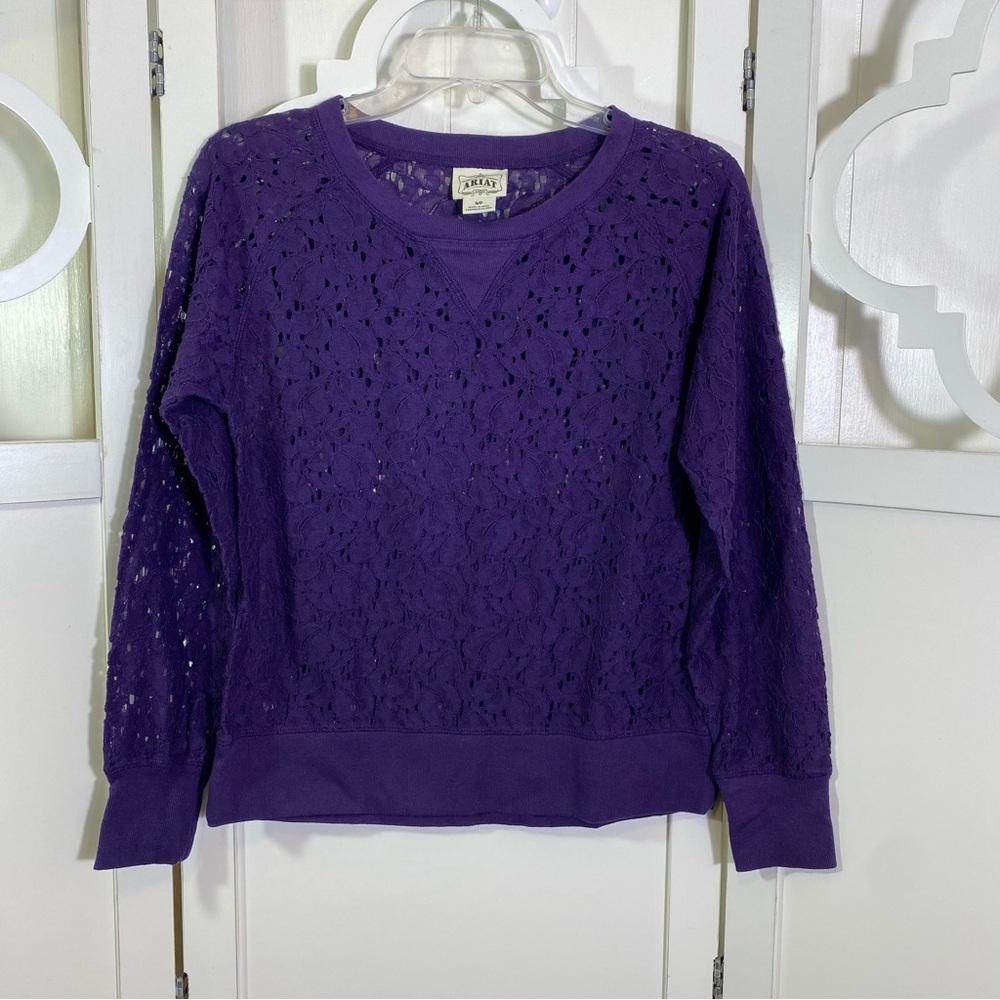 Ariat Purple Lace Long Sleeve Crew Neck Blouse Top Size Small